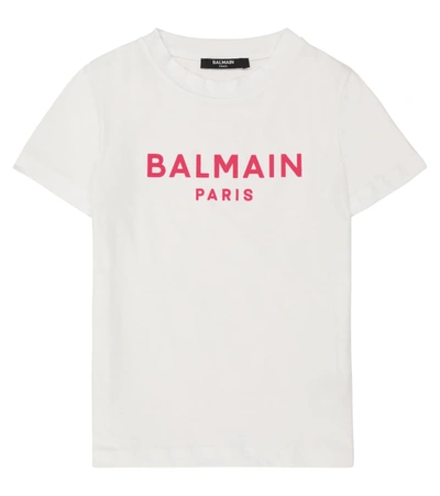 Shop Balmain Logo Cotton T-shirt In 白色