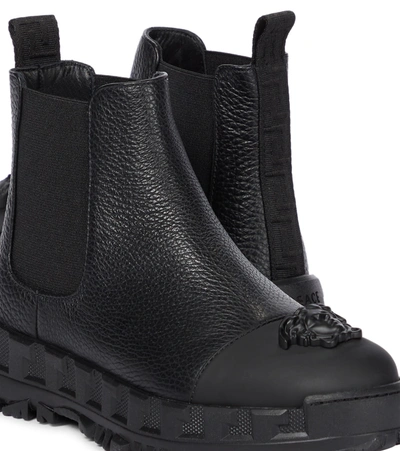 Shop Versace Medusa Leather Boots In 黑色