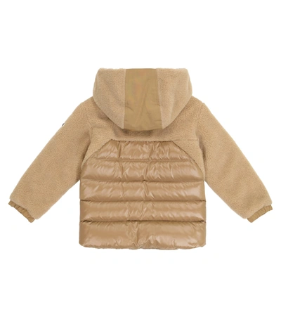 Shop Moncler Gizem Hooded Logo Fleece Jacket In 米色