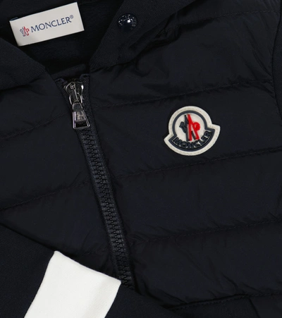 Shop Moncler Cotton And Quilted Down Hoodie In 蓝色