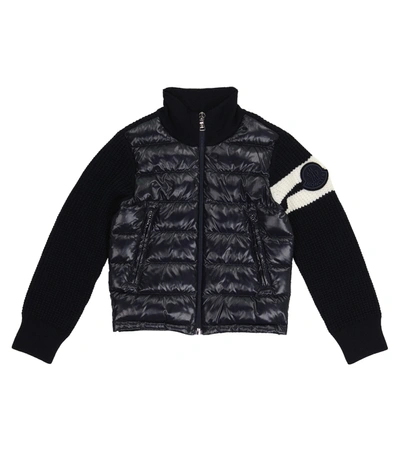 Moncler Quilted Down And Wool-blend Cardigan In 蓝色
