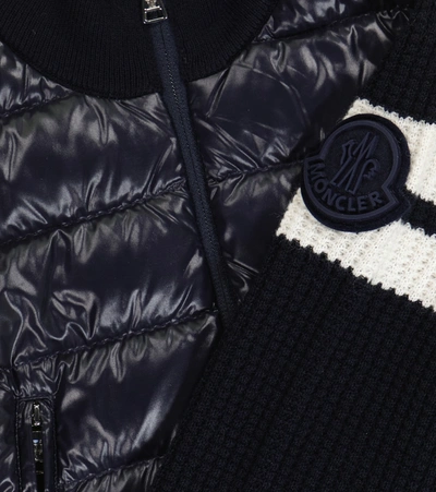 Moncler Quilted Down And Wool-blend Cardigan In 蓝色