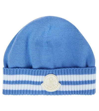 Shop Moncler Baby Intarsia Wool Beanie In 蓝色
