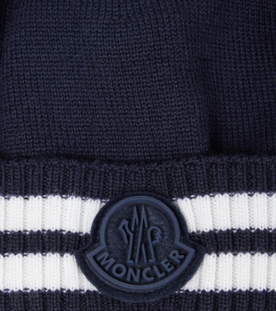 Shop Moncler Baby Intarsia Wool Beanie In 蓝色