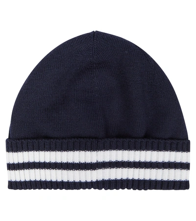 Shop Moncler Baby Intarsia Wool Beanie In 蓝色