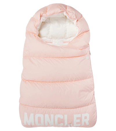 Shop Moncler Logo Down Bunting Bag In 粉红色