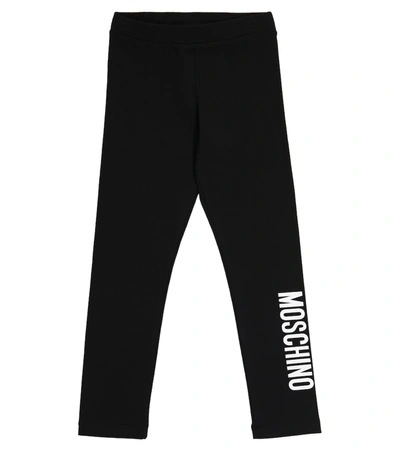 Shop Moschino Logo Stretch-cotton Leggings In 黑色