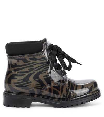 Shop Fendi Ff Vertigo Printed Rubber Ankle Boots In 棕色