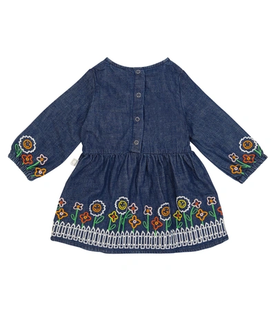 Shop Stella Mccartney Embroidered Cotton Denim Dress In 蓝色