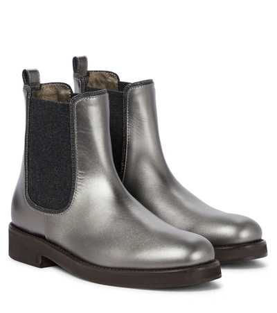 Shop Brunello Cucinelli Leather Chelsea Boots In 银色