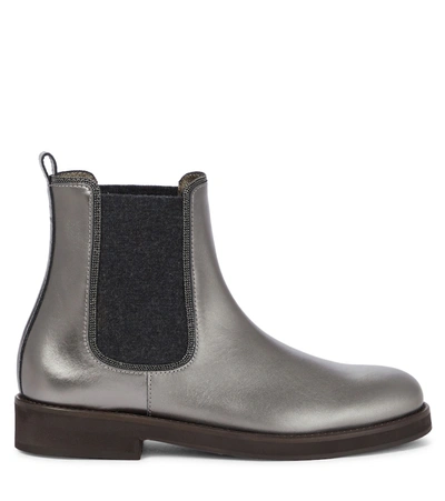 Shop Brunello Cucinelli Leather Chelsea Boots In 银色
