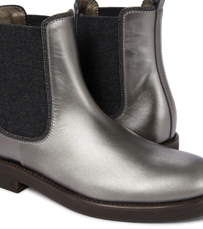 Shop Brunello Cucinelli Leather Chelsea Boots In 银色