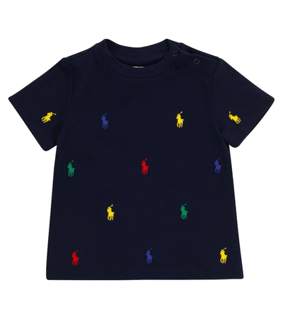 Shop Polo Ralph Lauren Embroidered Cotton T-shirt In Blue