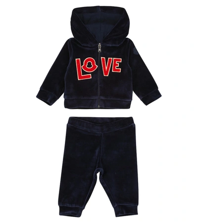 Shop Moncler Baby Hoodie And Pants Set In Blue