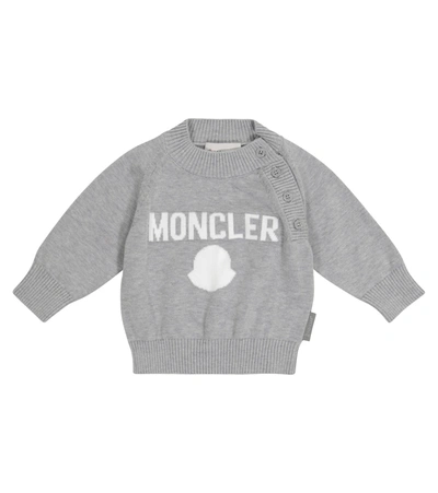 Shop Moncler Baby Logo Cotton Sweater In Grey