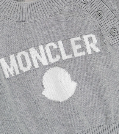 Shop Moncler Baby Logo Cotton Sweater In Grey