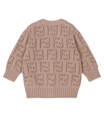 Shop Fendi Ff Pointelle-knit Cardigan In Beige