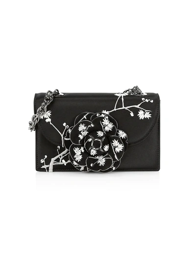 Shop Oscar De La Renta Women's Tro Embroidered Satin Crossbody Bag In Black