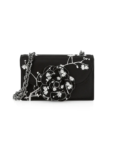 Shop Oscar De La Renta Women's Tro Embroidered Satin Crossbody Bag In Black