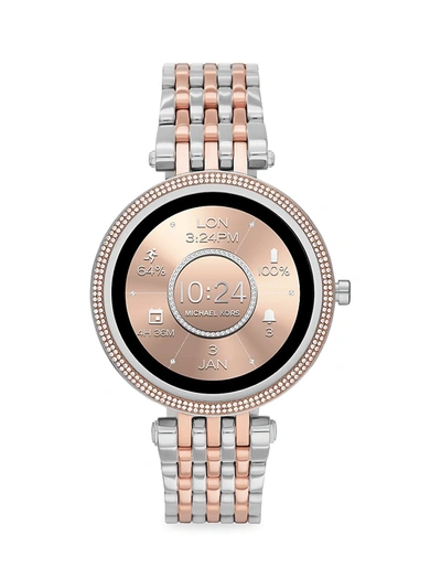 Shop Michael Kors Gen 5e Darci Two-tone Stainless Steel & Pav Bracelet Smart Watch In Silver Rose Gold