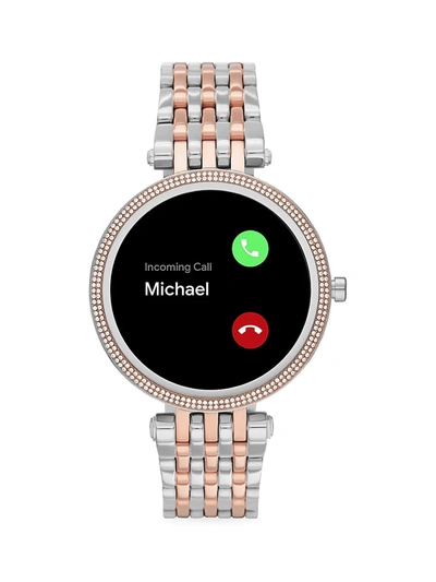 Shop Michael Kors Gen 5e Darci Two-tone Stainless Steel & Pav Bracelet Smart Watch In Silver Rose Gold