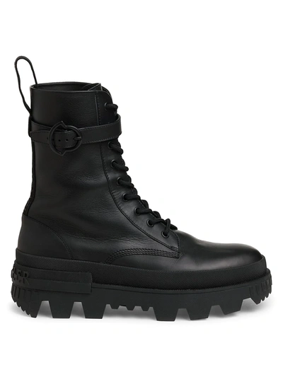 Shop Moncler Women's Carrine Leather Ankle Boots In Black
