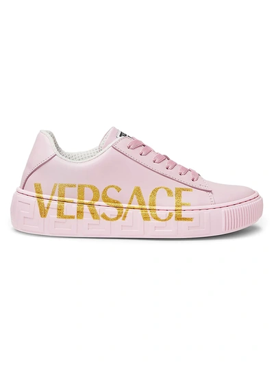 Shop Versace Little Girl's & Girl's Leather Logo Sneakers In Light Pink