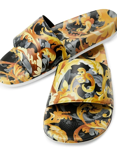 Shop Versace Little Girl's & Girl's Print Slide Sandals In Black Gold