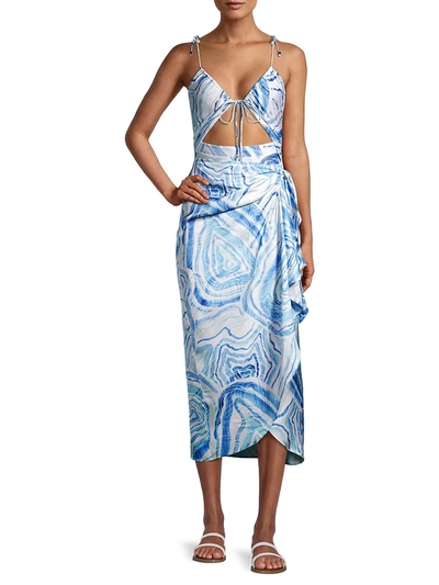 Shop Suboo Agate Drape Wrap Skirt In Blue Multi