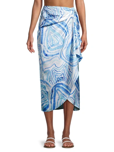 Shop Suboo Agate Drape Wrap Skirt In Blue Multi