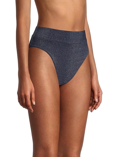 Shop Suboo Amber Shimmering High-waisted Bikini Bottom In Navy Metallic