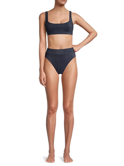 Shop Suboo Amber Shimmering Bikini Top In Navy Metallic