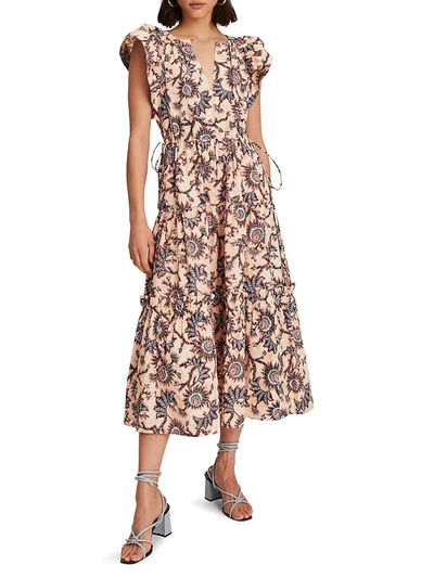 Shop A.l.c Augustine Floral Midi-dress In Cream Light