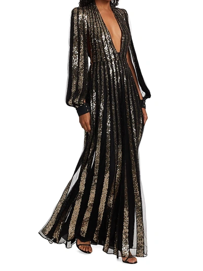 Shop Elie Saab Metallic Sequin Tulle Gown In Black Gold