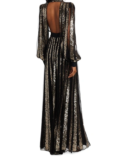 Shop Elie Saab Metallic Sequin Tulle Gown In Black Gold