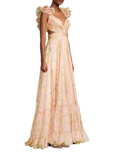 Shop Mac Duggal Women's Ieena Floral Chiffon Gown In Pink Multi