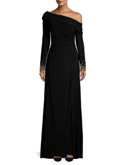Shop Mac Duggal Women's Asymmetrical Jeweled Gown In Black Multi