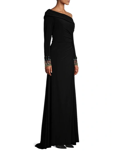 Shop Mac Duggal Women's Asymmetrical Jeweled Gown In Black Multi