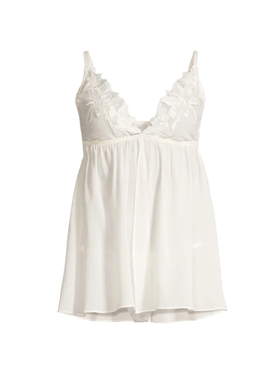 Shop Fleur Du Mal Women's Lily Embroidered 2-piece Babydoll & Thong Set In Ivory
