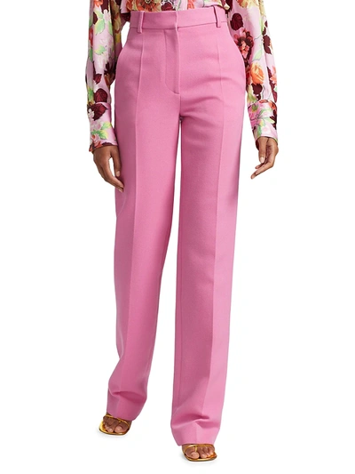 Shop Victoria Beckham Straight Leg Stretch Wool Trousers In Bright Pink