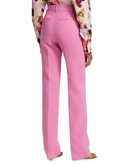 Shop Victoria Beckham Straight Leg Stretch Wool Trousers In Bright Pink