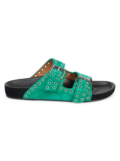 Shop Isabel Marant Grommet Suede Slide Sandals In Green