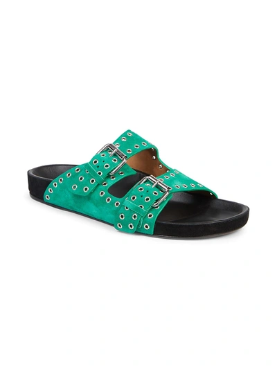 Shop Isabel Marant Grommet Suede Slide Sandals In Green