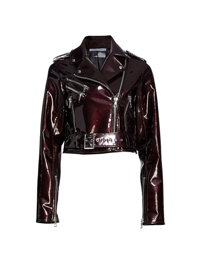 Shop Laquan Smith Women's Faux Patent Leather Biker Jacket In Chocolate