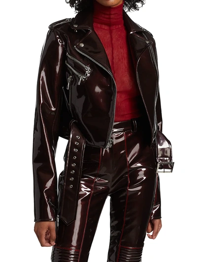 Shop Laquan Smith Women's Faux Patent Leather Biker Jacket In Chocolate