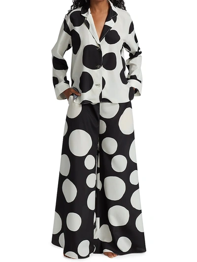 Shop Carolina Herrera Women's Contrast Dot 2-piece Pajama Set In Black White