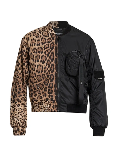 Shop Dolce & Gabbana Split Nylon Bomber Jacket In Leo Black