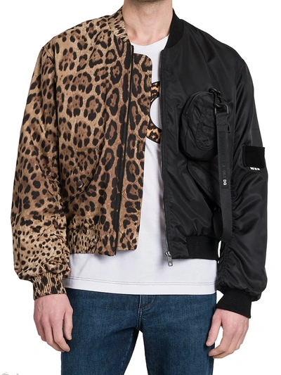 Shop Dolce & Gabbana Split Nylon Bomber Jacket In Leo Black