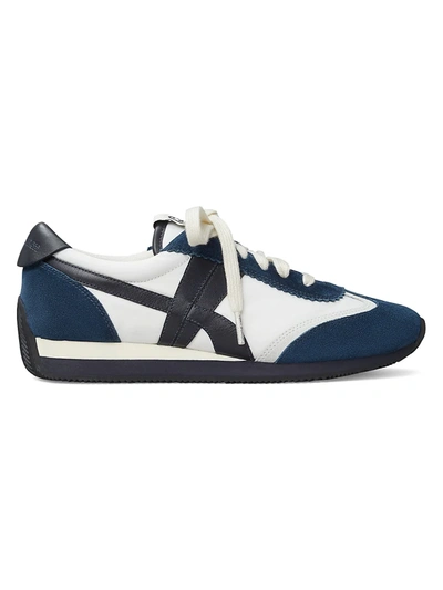 Shop Tory Burch Women's Hank Suede & Leather Low-top Sneakers In Bright Navy