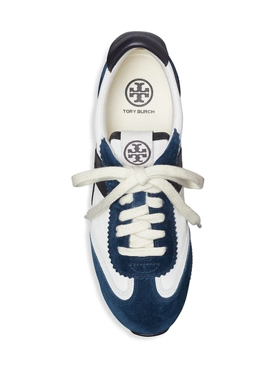 Shop Tory Burch Women's Hank Suede & Leather Low-top Sneakers In Bright Navy